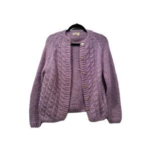 Hecht VTG Womens Chunky Knit Button Up Sweater Retro Boho Size 38 (M) Purple Art